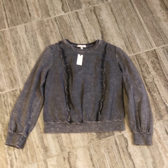 NWT Anthropologie Eri + Ali Weckerlie Scalloped Sweatshirt Grey Small - Picture 1 of 12